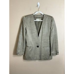 VTG Saks Fifth Avenue Womens 100% Silk Blazer Size 10 Brown Sanyo Fashion House